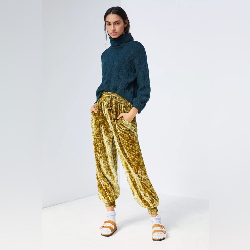 Anthropologie Gold Velvet Pants